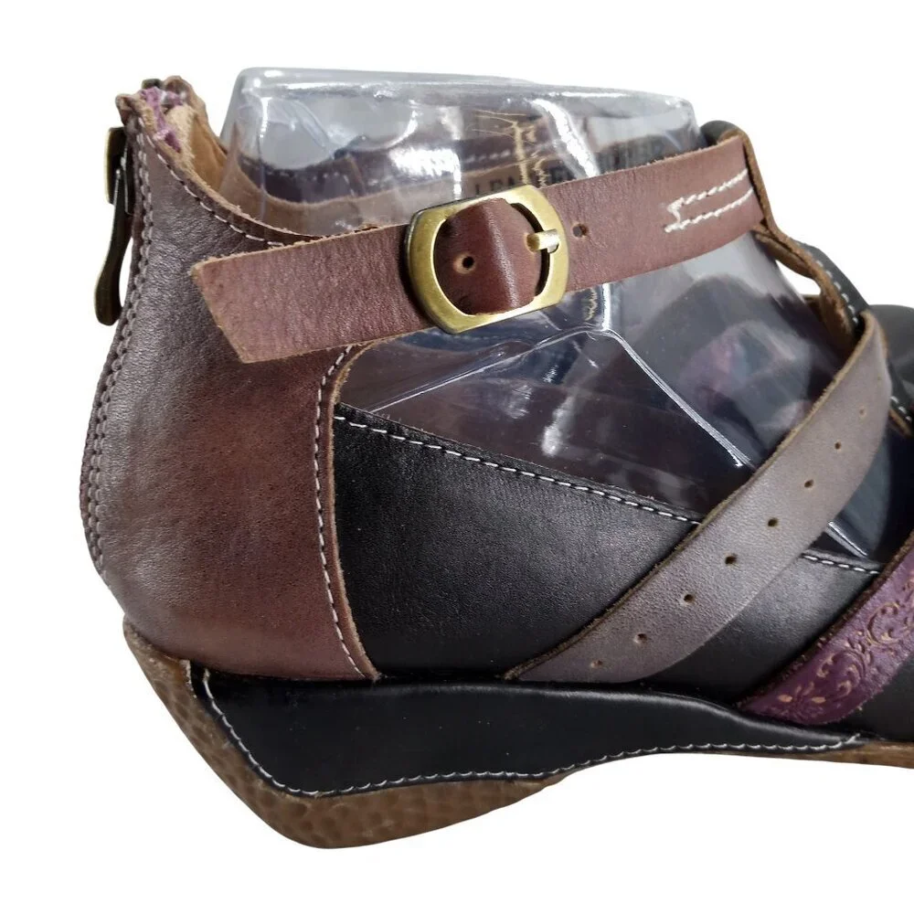 L'Artiste Yulianna Mary Jane Wedge Leather Comfort Shoes Size 38 US 7.5-8 Purple